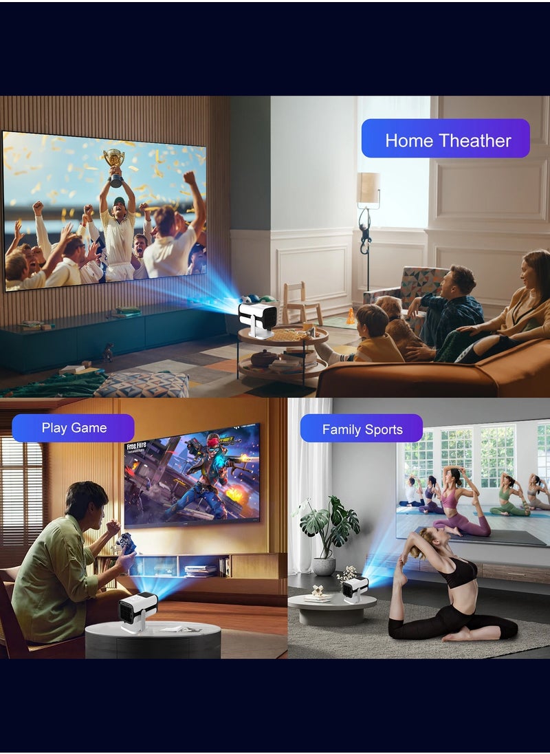 Portable Projector 4K Supported, 900 ANSI Lumens, Ultra Short Throw 0.6:1, Auto Focus/Offset/Keystone, Dual 5W HiFi, WiFi 6/BT5.4, 26000:1 Contrast