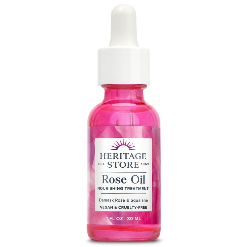 HERITAGE STORE Rose Oil Nourishing Treatment - Hydrating Face Oil for a Natural Glow - Dry to Combination Skin Care w/Organic Rosehip Seed, Damask Rose, Squalane Oil, Vegan, 60-Day Guarantee, 1oz - Image 1