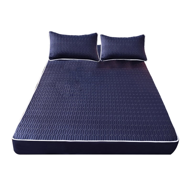 Cross-border factory direct supply quilted mattress three-piece non-slip dust-proof bedspread all-inclusive protective cover bedding wholesale dark blue one pillowcase - Image 1