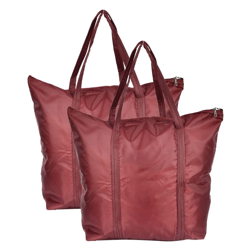 Kuber Industries Polyster Storage Bag Organizer for Clothes Grocery Vegetables Stationery with 1 Small Pocket Handle Pack of 2 Maroon47LUG01258 - Image 1