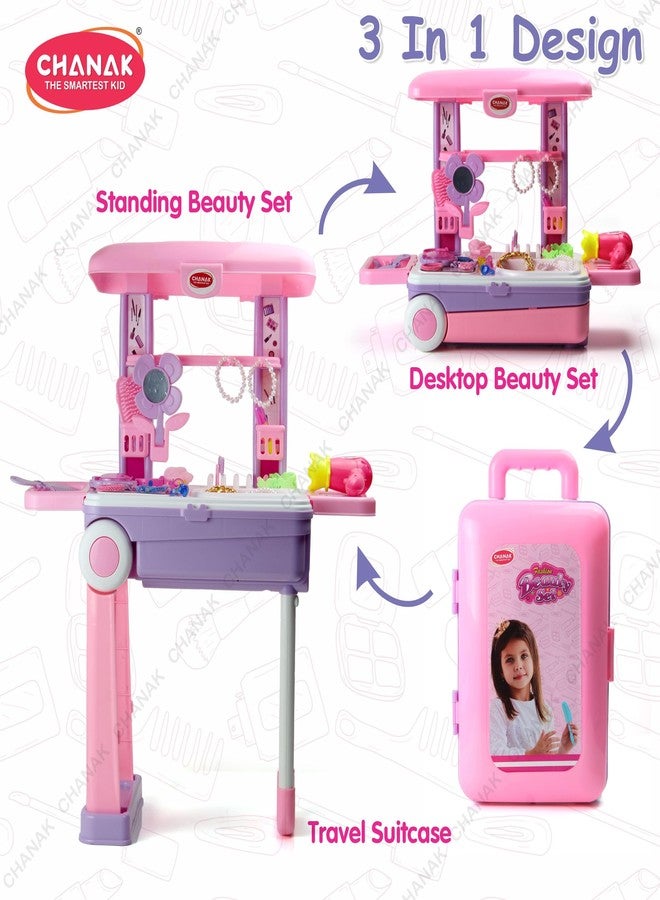 Chanak Beauty Set Suitcase on Wheel - Ultimate Makeup Kit for Girls, Easy to Clean & Use, Portable with 23 Pieces, 3 Years BIS Approved (Trolley) - Image 2