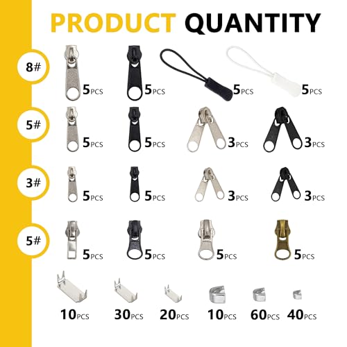 AILUHONG 252Pcs Zipper Repair Kit Replacement Zippers Sliders Universal Zippers Fix Repair with Pulls and Pliers for Clothes Backpack Boot Tent DIY #3#5#8 Sizes - Image 3