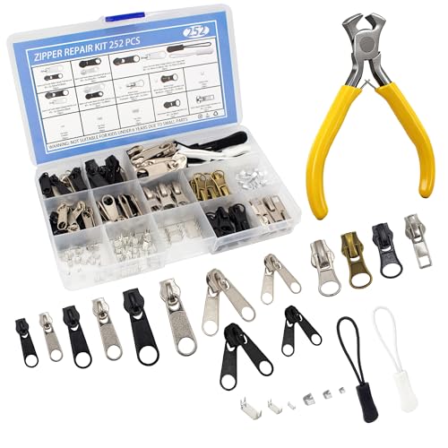 AILUHONG 252Pcs Zipper Repair Kit Replacement Zippers Sliders Universal Zippers Fix Repair with Pulls and Pliers for Clothes Backpack Boot Tent DIY #3#5#8 Sizes - Image 1