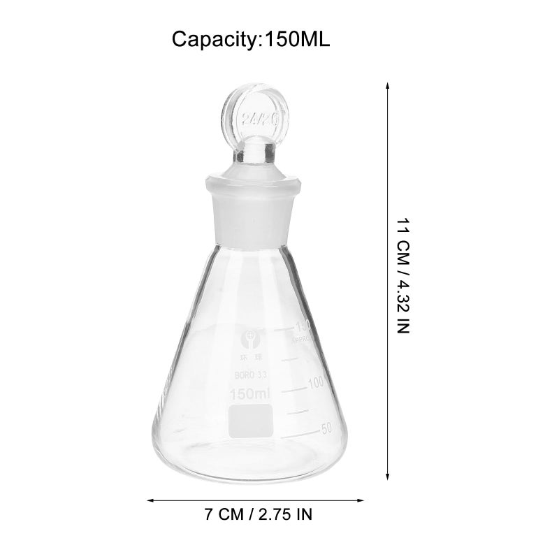 150ml Borosilicate Glass Erlenmeyer Flask with Stopper for Laboratory Chemistry Experiments - Image 3