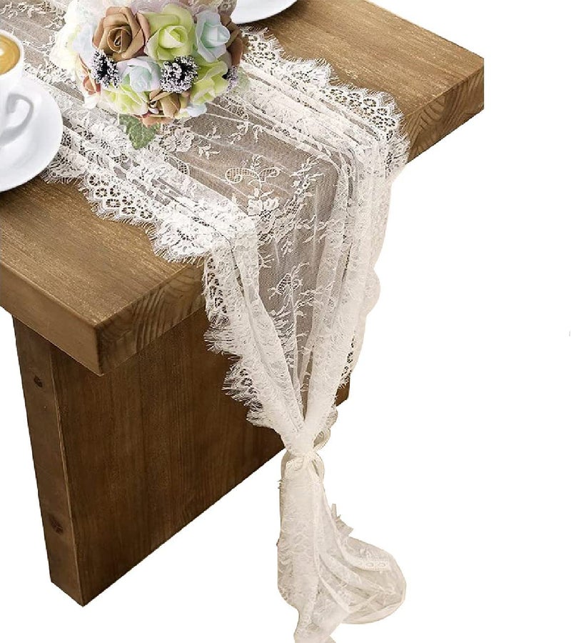 HEIPINIUYE 6 Pcs White Lace Table Runner 14 x 120 Inch Embroidered Boho Table Runner for Wedding Party Bridal Shower Decorations Vintage Rustic Table Runners - Image 1