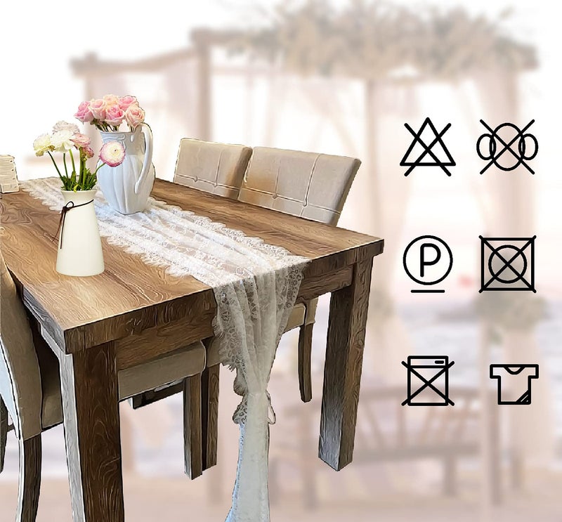 HEIPINIUYE 6 Pcs White Lace Table Runner 14 x 120 Inch Embroidered Boho Table Runner for Wedding Party Bridal Shower Decorations Vintage Rustic Table Runners - Image 3