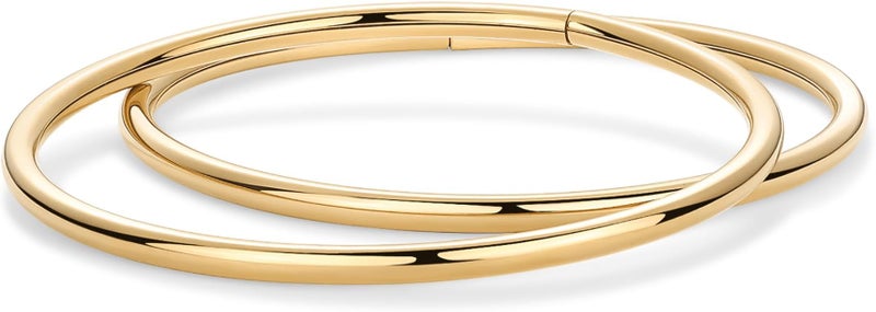 HaveLovely Bangle Bracelet, 14K Gold Plated for Women, Classic Lightweight Stackable Stainless Steel Bangles, Single & 2-Pack, Hypoallergenic Round Smooth Bracelets for Everyday/Party/Formal Wear - Image 1