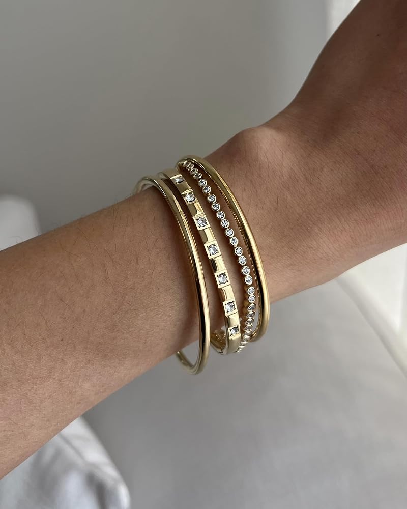 HaveLovely Bangle Bracelet, 14K Gold Plated for Women, Classic Lightweight Stackable Stainless Steel Bangles, Single & 2-Pack, Hypoallergenic Round Smooth Bracelets for Everyday/Party/Formal Wear - Image 4