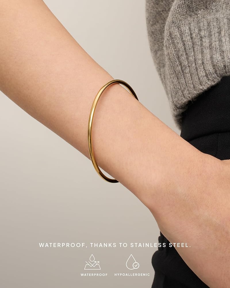 HaveLovely Bangle Bracelet, 14K Gold Plated for Women, Classic Lightweight Stackable Stainless Steel Bangles, Single & 2-Pack, Hypoallergenic Round Smooth Bracelets for Everyday/Party/Formal Wear - Image 5