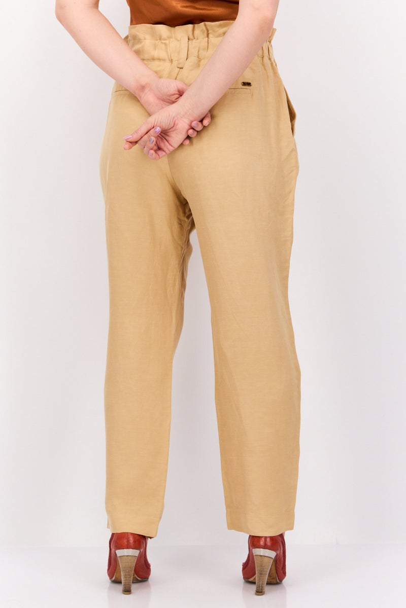 Scotch & Soda Women Regular Fit Textured Belted Straight Leg Pants, Tan - Image 3