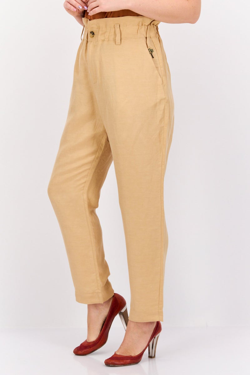 Scotch & Soda Women Regular Fit Textured Belted Straight Leg Pants, Tan - Image 2