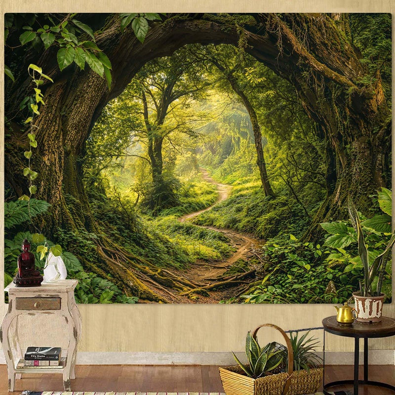Kanuyee Forest Tapestry Green Landscape Wall Tapestry, Nature Tapestry for Bedroom Ceiling Tapestries Wall Hanging for Bedroom Living Room Wall Decor Forest-2 44"x60" - Image 1