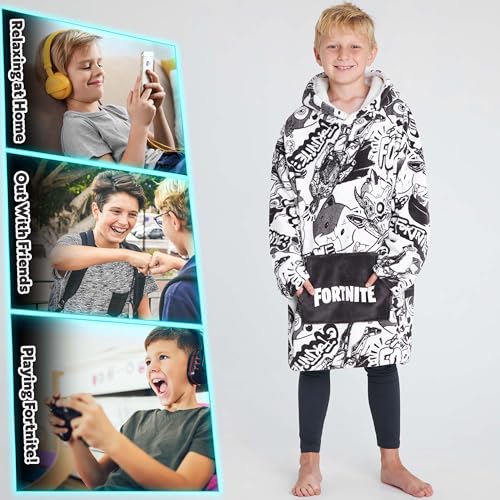 Fortnite Hoodie for Boys, Oversized Hoodie Sweatshirt Blanket, Warm Comfortable Hooded Robe, Gifts for Boys Girls Teens (Grey) - Image 3
