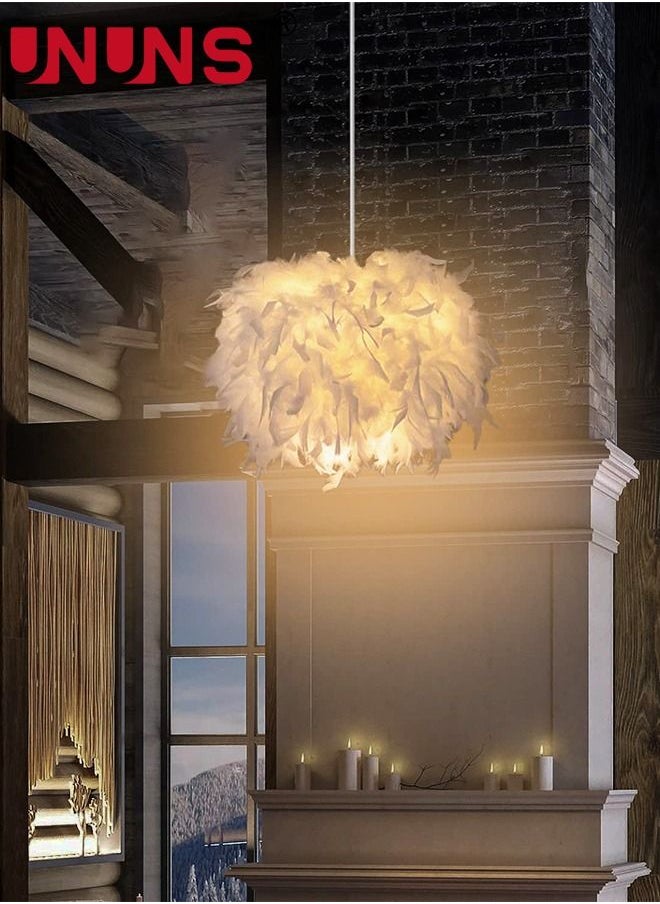 UNUNS Feather Ceiling Pendant,LED White Feather Ceiling Light Fixture,E27 Hanging Lamp Applicable to Bedroom,Living Room,Dining Room  - Image 1