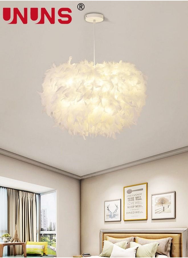 UNUNS Feather Ceiling Pendant,LED White Feather Ceiling Light Fixture,E27 Hanging Lamp Applicable to Bedroom,Living Room,Dining Room  - Image 2