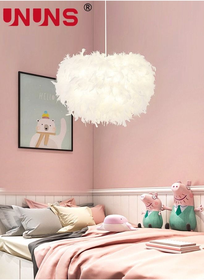 UNUNS Feather Ceiling Pendant,LED White Feather Ceiling Light Fixture,E27 Hanging Lamp Applicable to Bedroom,Living Room,Dining Room  - Image 4