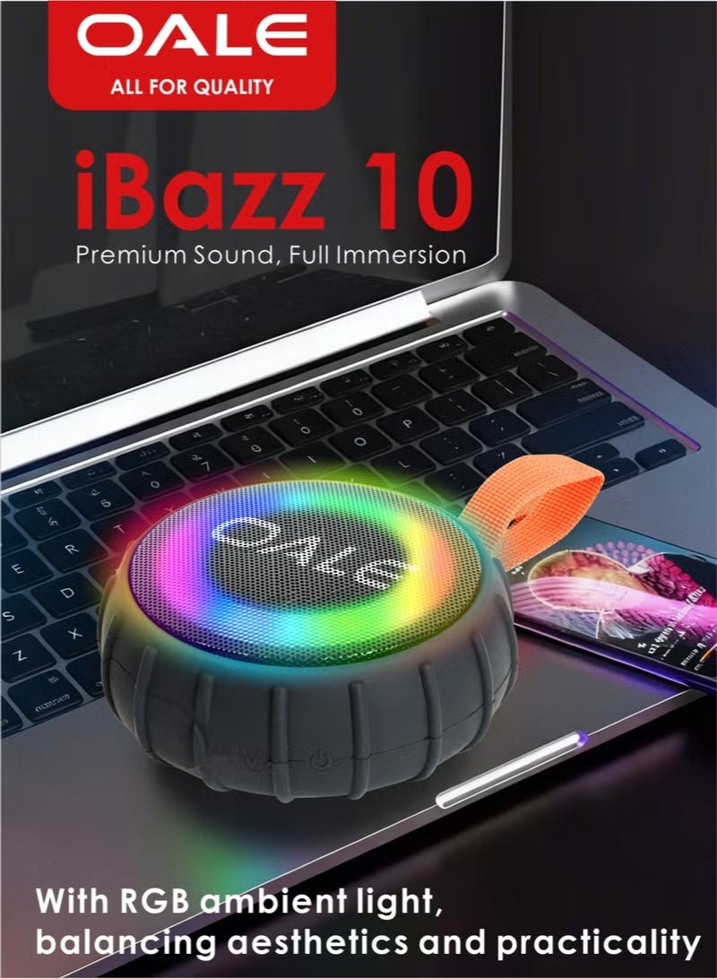 OALE iBazz 10 Portable Bluetooth Speaker, Bluetooth 5.3, IPX6 Waterproof, RGB Lights, FM Radio, Includes Charger & AUX Cable - Image 2