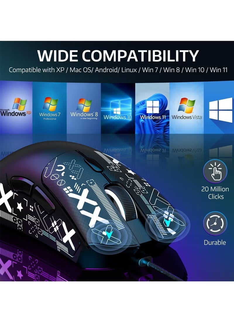 هجوم القرش فأرة Attack Shark R1 59 جرام سوبر لايت مع شريط، لاسلكية/سلكية بلوتوث/2.4 جيجا هرتز للجيمنغ، 6 مستويات دقة حتى 18000، بطارية 65 ساعة (أسود + ملصقات) - Image 2