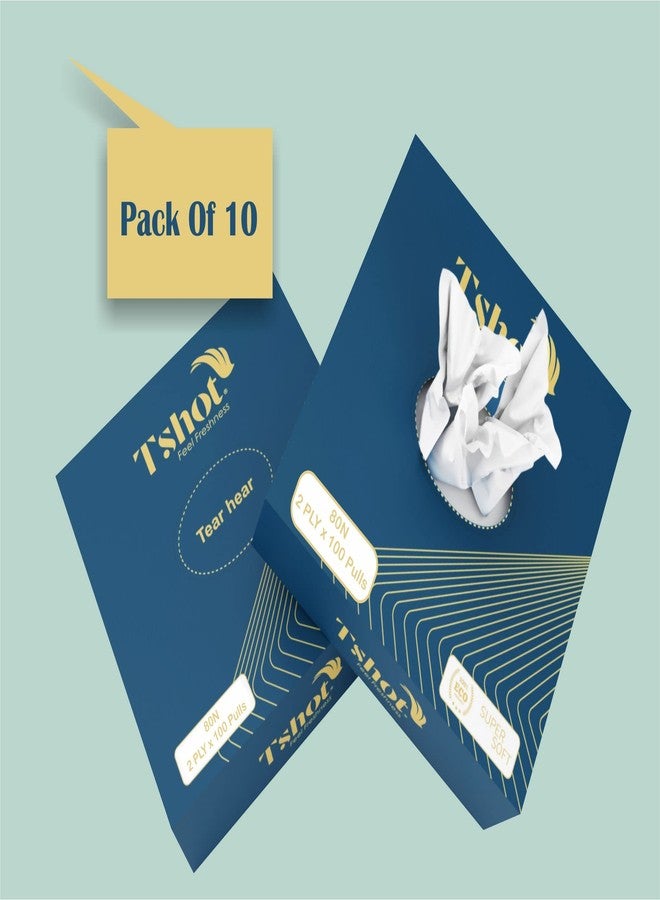 Tshot Pop Up Napkin Tissue Paper/Facial Tissue Paper Small Box (2 Ply x 80 Pulls Each Box) Tissue Paper Box for Office, Home, Bag Tissue, Car Tissue (Pack Of 10) - Image 1