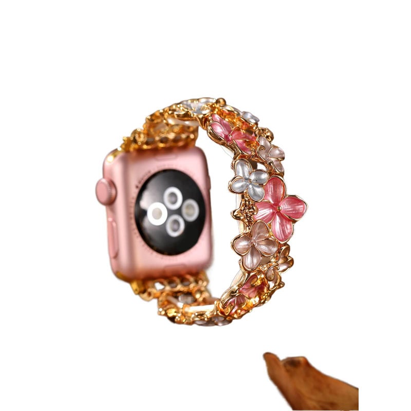 سوار ساعة ذكية سوار مزخرف متوافق باللون وردي قابل للتعديل مع Apple Watch 38/40/41/42/44/45/49mm بملاءمة قابلة للتعديل وحزام بديل - Image 1
