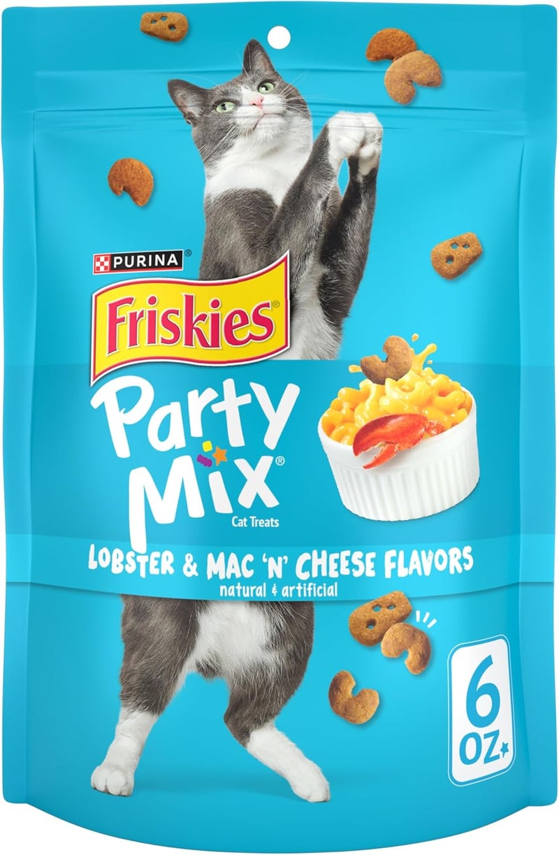 فريسكس حلوى القطط من Purina Friskies، مصنوعة في الولايات المتحدة الأمريكية، بنكهات الجمبري والماكروني بالجبنة - (6) عبوات بوزن 6 أونصات لكل عبوة - Image 1