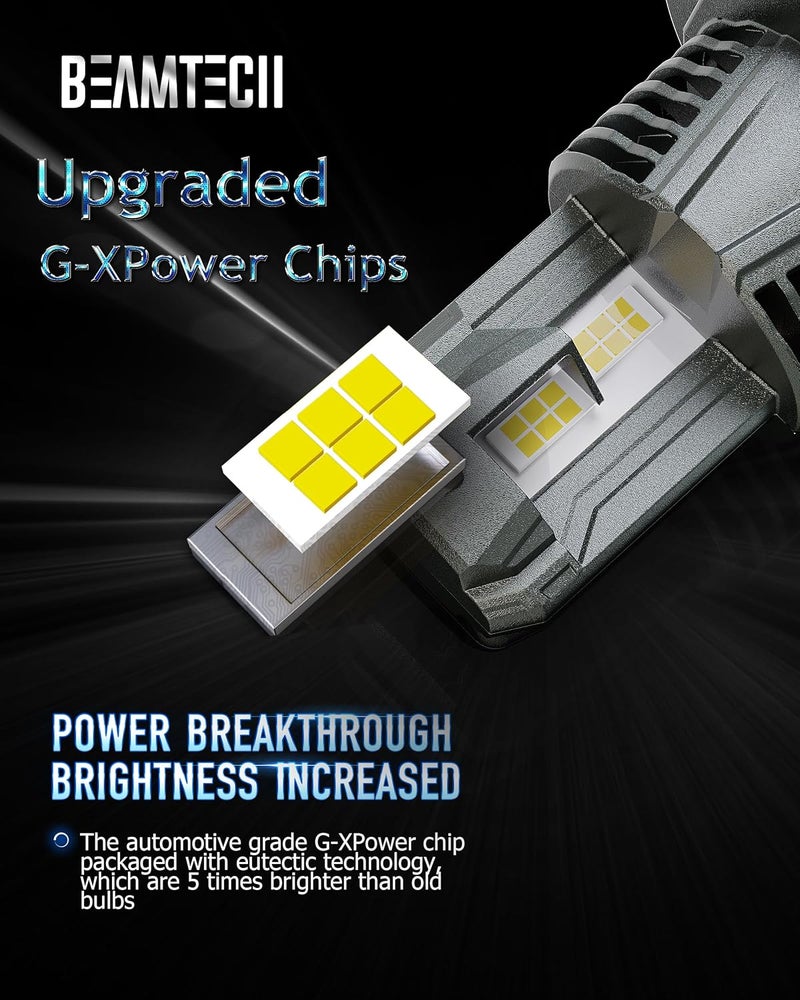 BEAMTECH H13/9008 Light Bulbs - G-XPower Chips 500% Brighter 6500K White Plug and Play Fog Light (2 Bulbs) - Image 3