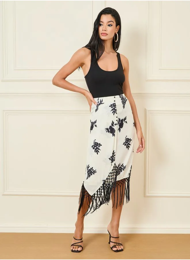 ستايلي Floral Print Tassel Hem Wrap Skirt