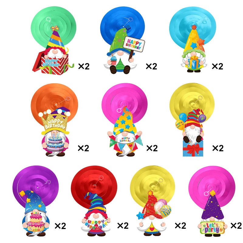 Nezyo 30 Pieces Gnome Birthday Party Decorations Happy Birthday Swirls Decorations Gnomes Hanging Swirls Ceiling Streamers for Party Decor Supplies Ornaments, 10 Patterns - Image 4
