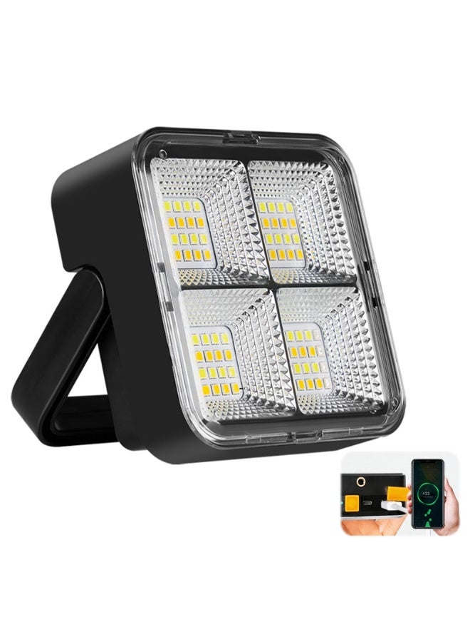 يلا جوي كشاف LED يعمل بالطاقة الشمسية للاستخدام الخارجي، 500 لومن، قابل للتعتيم، أسود اللون، مصباح أمان - 9.8 سم × 9.8 سم، 4 أوضاع إضاءة، بطارية 4800 مللي أمبير، مقاوم للماء بمعيار IP65، مصباح عمل يعمل بالطاقة الشمسية، مقبض مغناطيسي بزاوية 90 درجة، مناسب للفناء والجراج والحديقة - Image 1