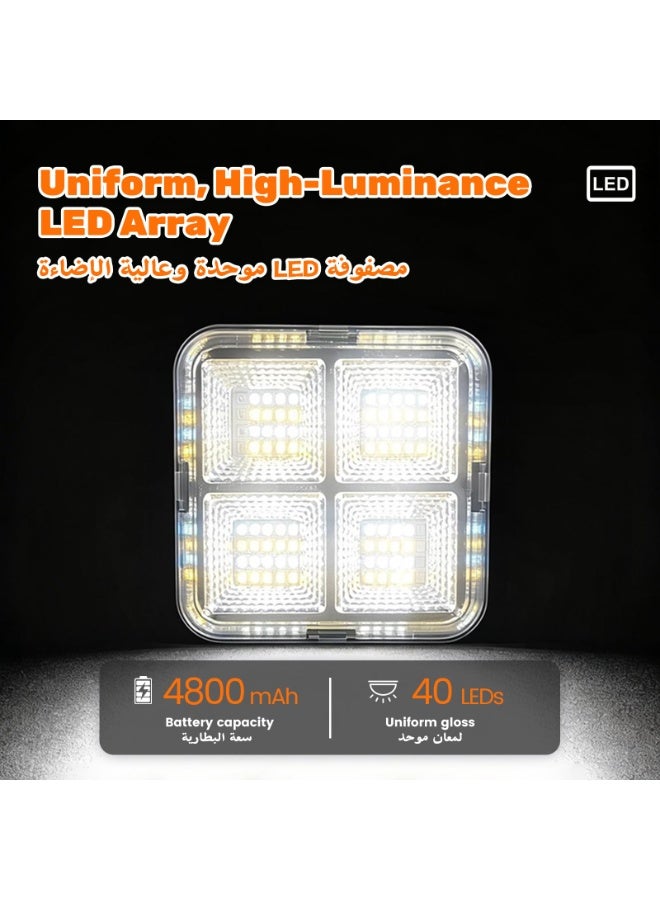 يلا جوي كشاف LED يعمل بالطاقة الشمسية للاستخدام الخارجي، 500 لومن، قابل للتعتيم، أسود اللون، مصباح أمان - 9.8 سم × 9.8 سم، 4 أوضاع إضاءة، بطارية 4800 مللي أمبير، مقاوم للماء بمعيار IP65، مصباح عمل يعمل بالطاقة الشمسية، مقبض مغناطيسي بزاوية 90 درجة، مناسب للفناء والجراج والحديقة - Image 5