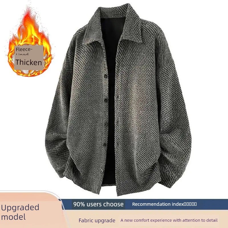 New long-sleeved shirt men's New  fleece lapel knit casual Chanel style cardigan jacket - Image 2