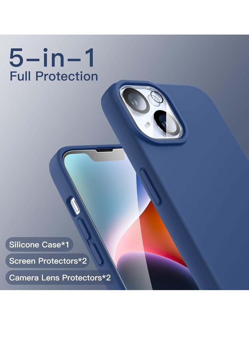 "5-in-1 Cobalt Blue Silicone Case for iPhone 14 (6.1-Inch) – Includes 2 Screen Protectors & 2 Camera Lens Protectors" - Image 3