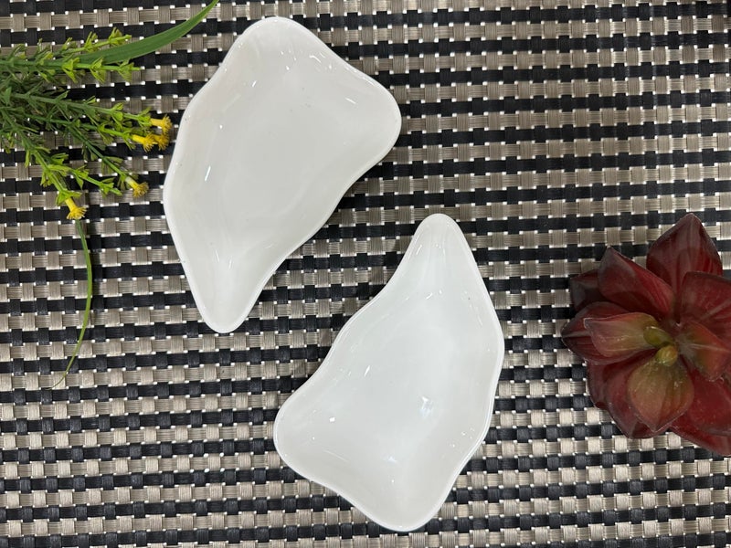 ALTAICA Porcelain White Ceramic 50ml Small Sauce Bowl Set of 2 Mini Dip Bowls for Serving Chutney, Salsa, Pickle, Sauce - Unique Shape - Image 2