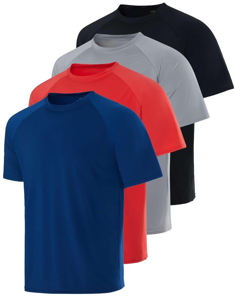 Real Essentials 4 حزمة قميص حارس للرجال بأكمام قصيرة جاف سريع حماية من الشمس UPF 50 متوفر في الأحجام الكبيرة والطويلة