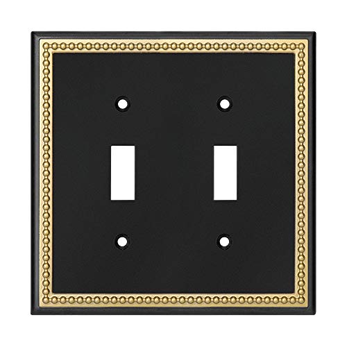 Henne Bery Pearled Frame Decorative Wall Plate Switch Plate Outlet Cover (Double Toggle, Black & Dark Golden) - Image 1