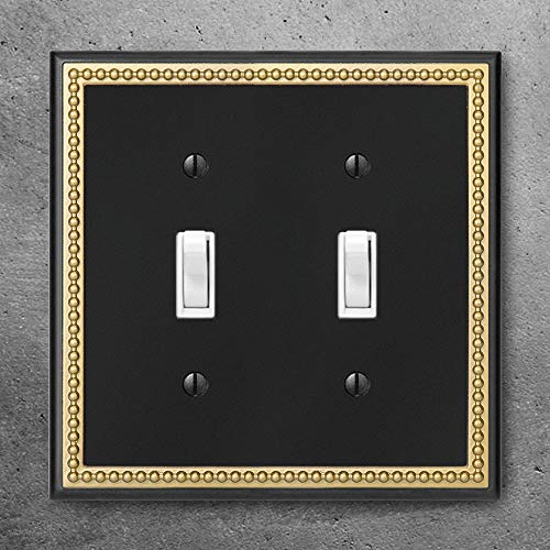 Henne Bery Pearled Frame Decorative Wall Plate Switch Plate Outlet Cover (Double Toggle, Black & Dark Golden) - Image 2