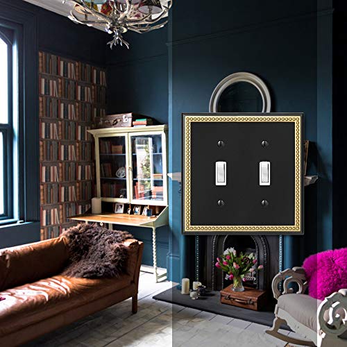 Henne Bery Pearled Frame Decorative Wall Plate Switch Plate Outlet Cover (Double Toggle, Black & Dark Golden) - Image 3