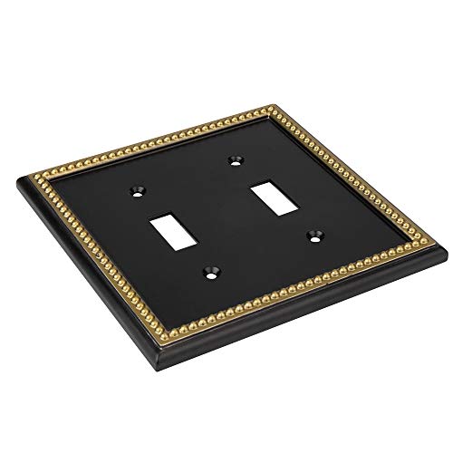 Henne Bery Pearled Frame Decorative Wall Plate Switch Plate Outlet Cover (Double Toggle, Black & Dark Golden) - Image 5