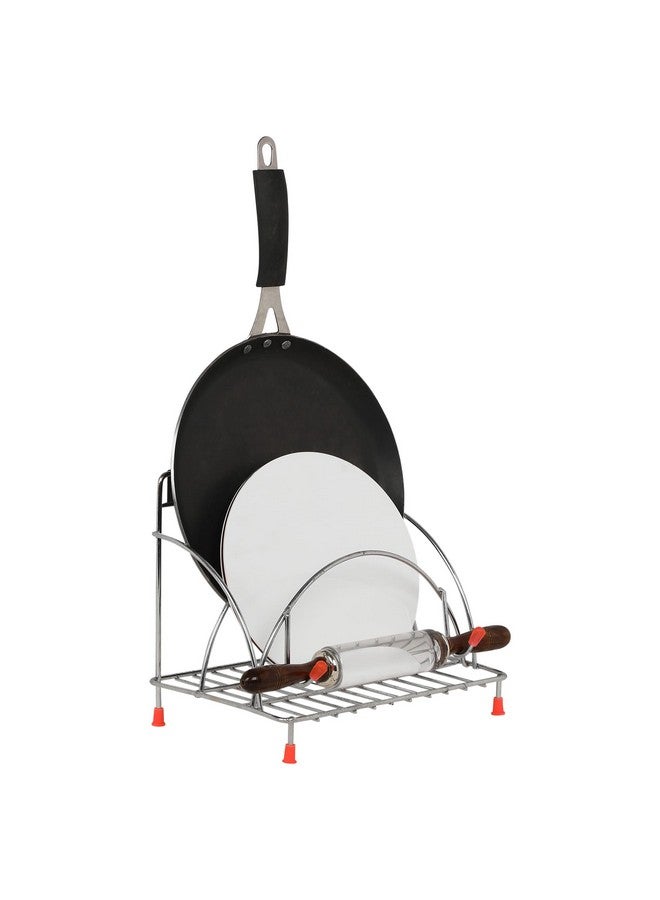 Rollyware Premium 100% Stainless Steel Chakla Belan Tava Stand- Chimta Stand and Lighter Holder (ChaklaBelanStandSteel) - Image 1