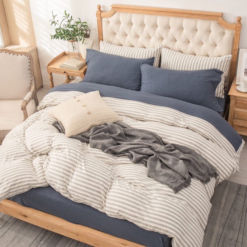 PURE ERA PURE ERA Jersey Knit 4pc Bed Sheet Set 100% T-Shirt Heather Cotton Super Soft Comfy Breathable Fits Mattress Up to 20"" Extra Deep Pocket (Navy Blue  King)  - Image 4