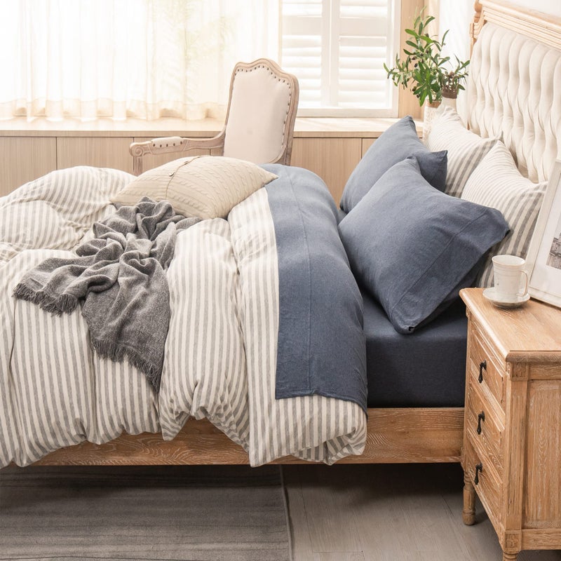 PURE ERA PURE ERA Jersey Knit 4pc Bed Sheet Set 100% T-Shirt Heather Cotton Super Soft Comfy Breathable Fits Mattress Up to 20"" Extra Deep Pocket (Navy Blue  King)  - Image 3