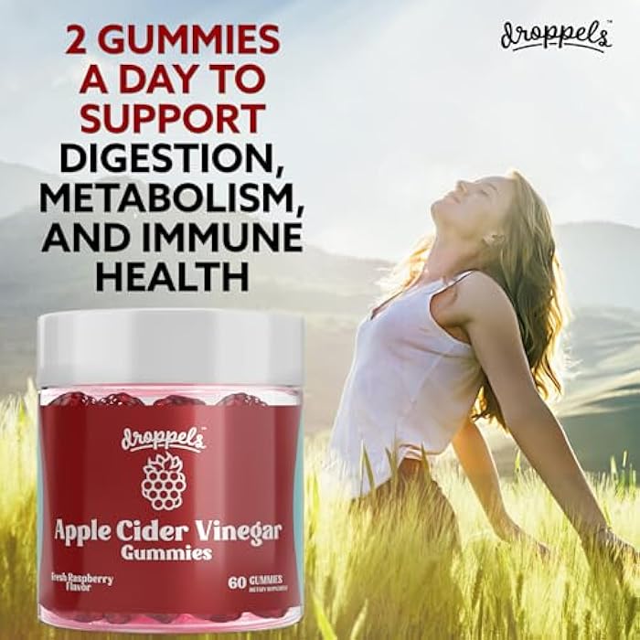 Droppels Apple Cider Vinegar Gummies 1000mg with Beet Root & Pomegranate | Non-GMO, Vegan-Friendly, Gluten Free | Supports Digestion, Metabolism, Energy & Immune Health | Raspberry Flavor - Image 5