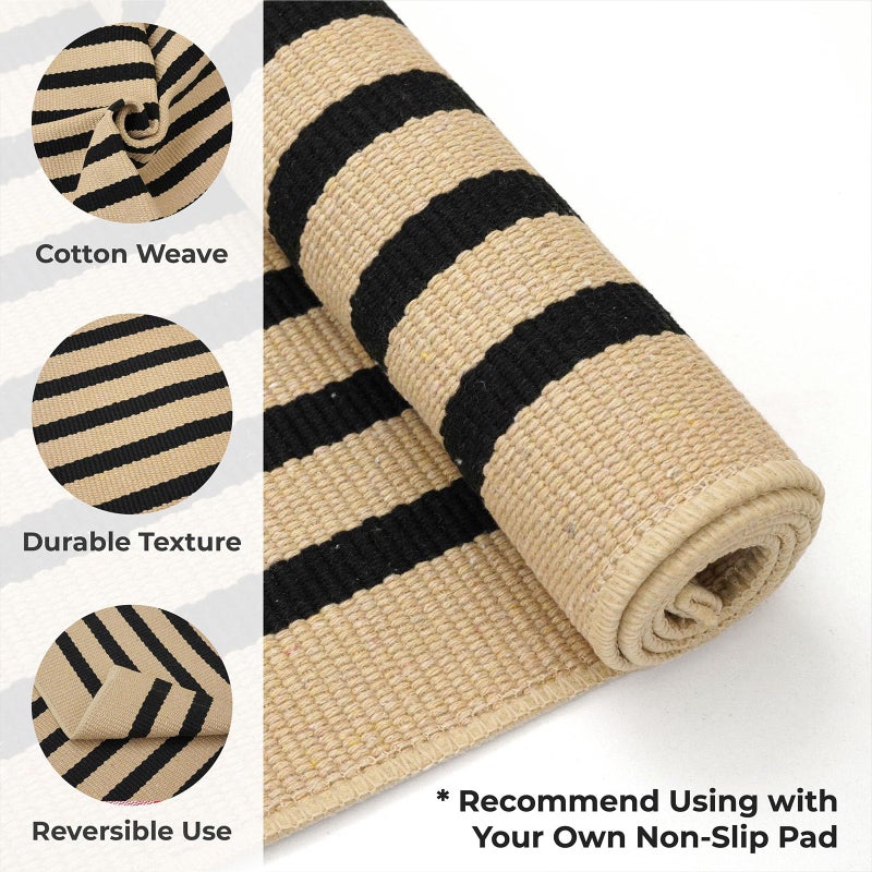 KOZYFLY Brown and Black Striped Porch Rug 27.5x43 Inches Area Rug Washable Outdoor Doormat Front Door Mat Cotton Striped Indoor Outdoor Rugsfor Front Door Kitchen Entryway Patio Porch - Image 4
