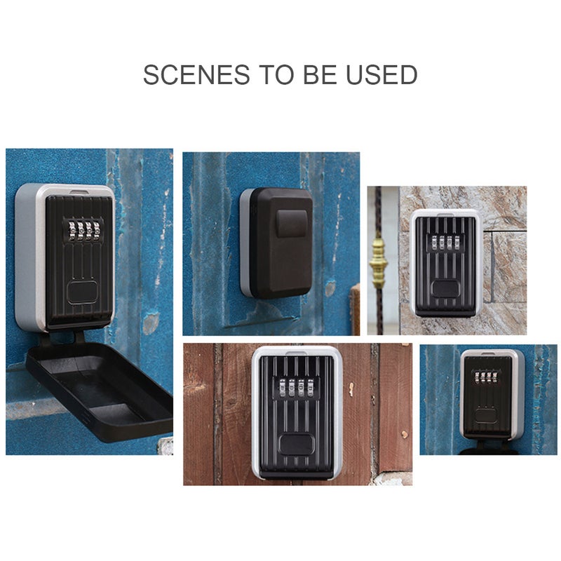 Key Storage Box Wall Mounted with Cover 4-Digit Combination Password Key Safe Lock Box Resettable Code Outdoor Key Hider - Image 2
