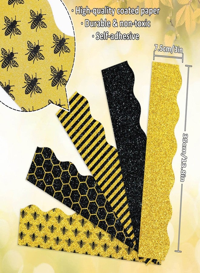 Whaline 69Ft Summer Glitter Bulletin Board Borders 5 Designs Yellow Black Bee Theme Decoration Trim Bee Bulletin Board Stickers for School Classroom Office Bee Party Decoration - Image 2