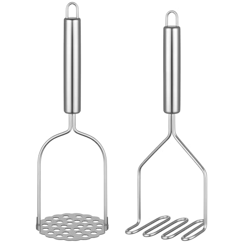 Maclia 2PCS Mashed Potato Masher Stainless Steel Potato Smasher Masher Kitchen Tools Utensils for Avocado Bean Salad Vegetables Fruit Food Meat Smasher Tool for Ground Beef - Image 1