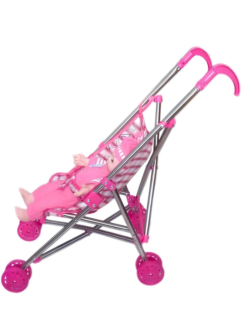 Generic - Dolls Toy Stroller | Pram Pink Baby Doll Pushchair | Baby Toy Stroller With Doll - Image 1