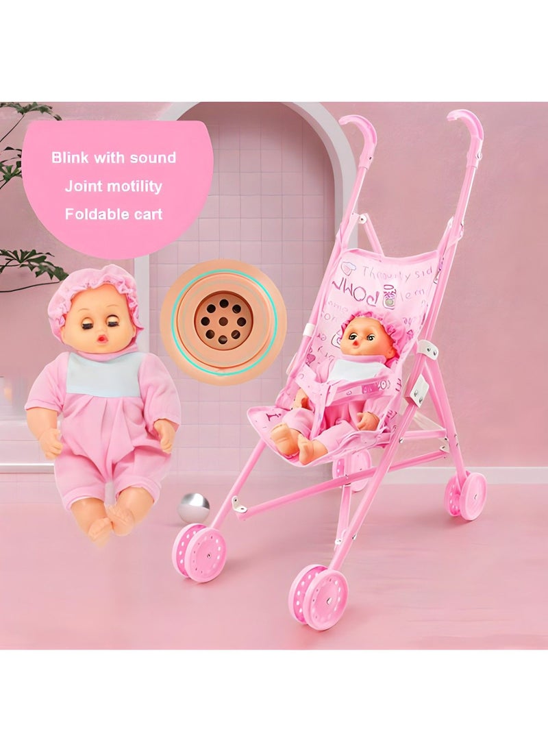 Generic - Dolls Toy Stroller | Pram Pink Baby Doll Pushchair | Baby Toy Stroller With Doll - Image 1
