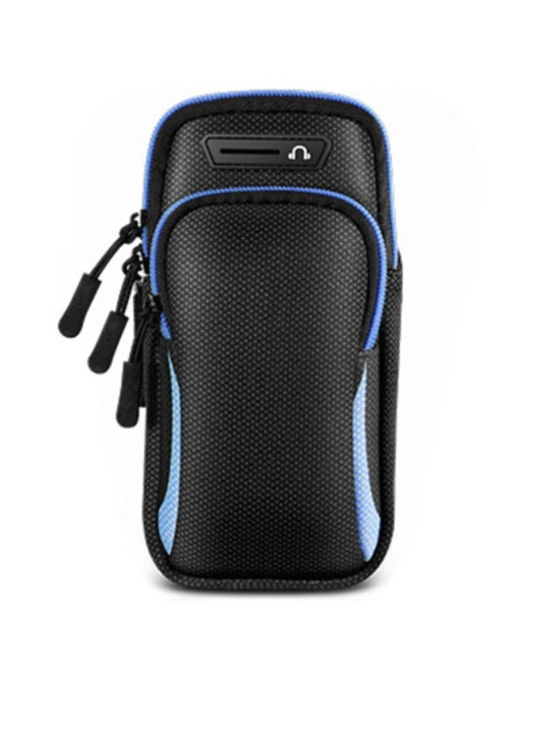 AROAQ Arm Bag, Breathable Arm Jogging Bag With Earphones Support, Outdoor Cycling Waterproof Sport Armband, Double Zip Sports Phone Bag For Running, Cycling, Hiking, Fishing, Yoga, (Black And Blue) - Image 1