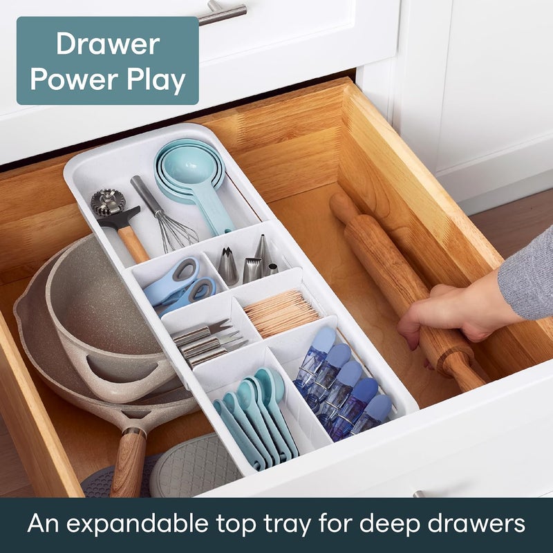 يوكوبيا صينية درج منزلقة YouCopia DrawerFit مع فواصل قابلة للتعديل، منظمة تخزين مطبخ قابلة للتوسيع، أبيض مرقط - Image 2